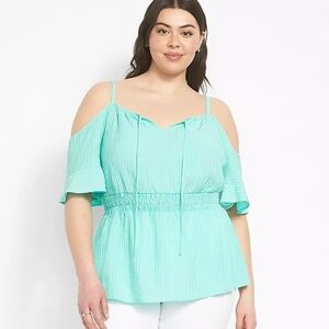 Lane Bryant Cold Shoulder Smocked Waist Top Size 18